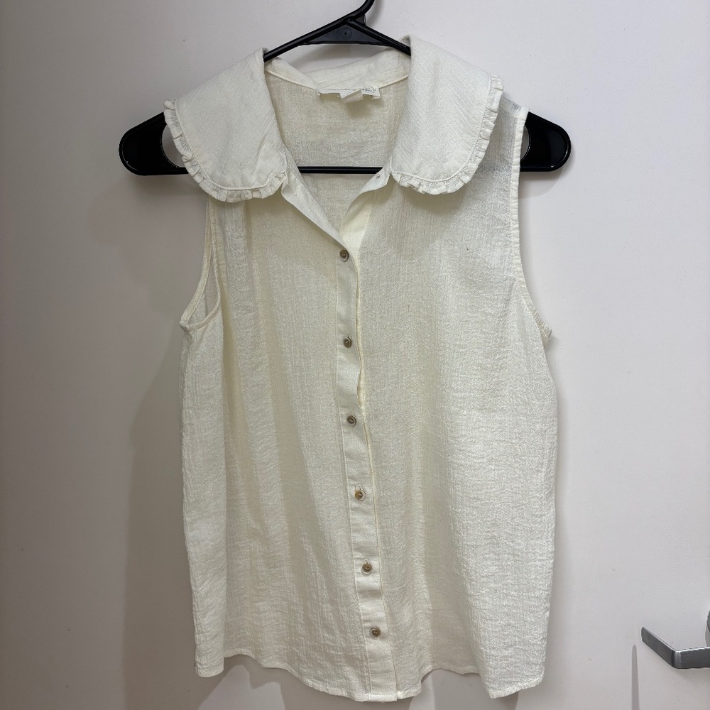 Treasure and Bond Cotton Peter Pan Coar Blouse Ivory White